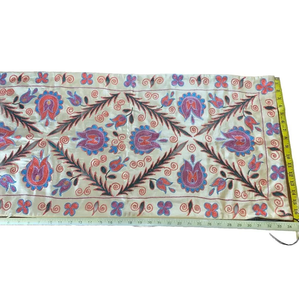 Handmade Embroidered Pillow Cover 3D Bright Floral Vine 17 X 34.5” Boho Cottage
